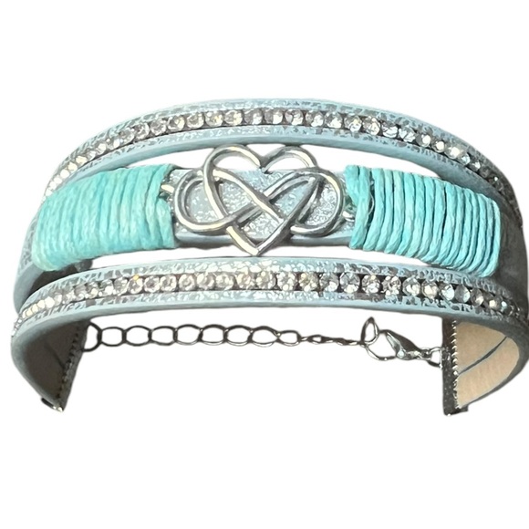 Silver, Rhinestone and Turquoise Heart Infinity Wrap Bracelet - Picture 5 of 7